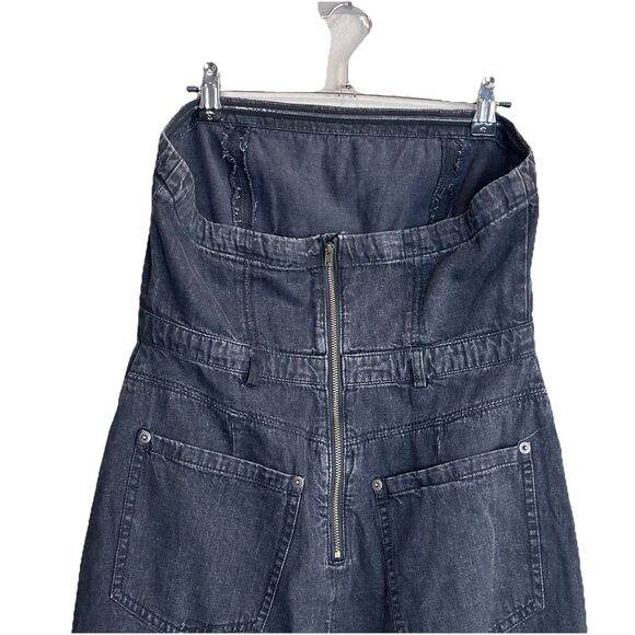 FREE PEOPLE dress Size 4 Black Denim Jean Strapless Midi Western Boho Festival - Picture 6 of 9